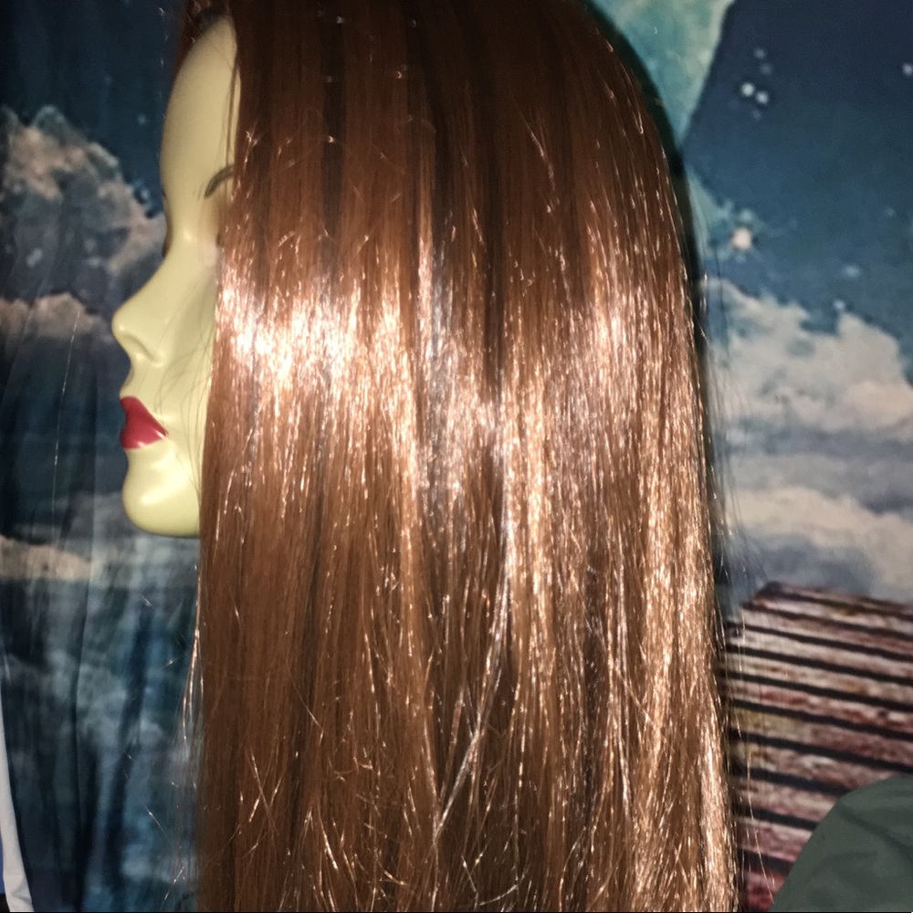 MIX BROWN,HUMAN HAIR BLEND,LONG WIG